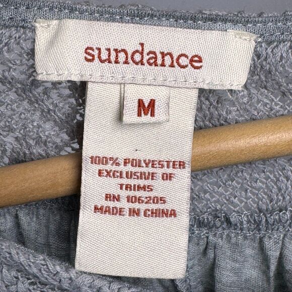 Sundance Crinkle Poncho Top Women Medium Gray Crochet Trim Oversized Boho Blouse - Picture 6 of 12